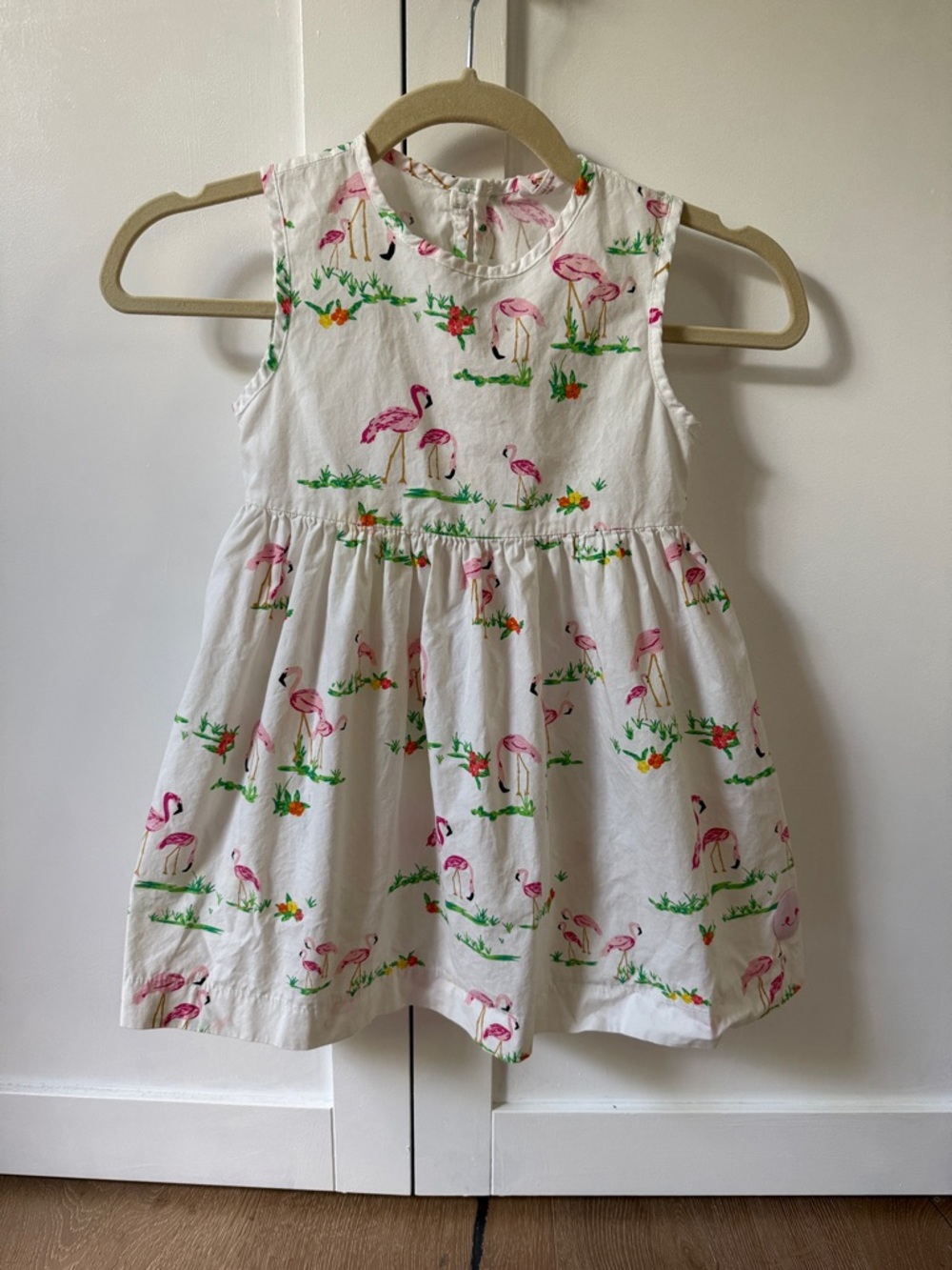 White Cotton Girls' Flamingo Print Sundress